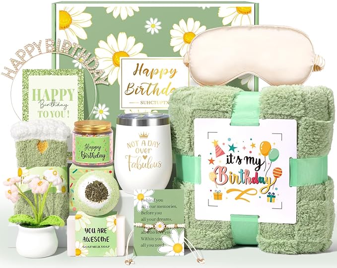 Birthday Gifts for Women, 12pcs Happy Birthday Gift Basket for Women Unique Gifts Set Ideas Relaxing Birthday Box w/ Blanket for Her Mom Best Friends Female Sister Coworker Her Friendship
