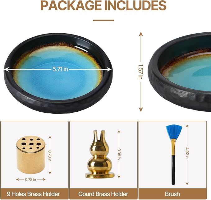 Ceramic Incense Burner,Handmade Incense Stick Incense Burner Reflux Burner,Sage, Coil Incense, Ash Catcher, Smudge Bowl for Yoga Meditation Room Décor,Crack Blue