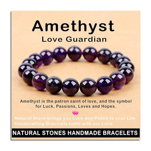 AD Beads Handmade Gemstone Stretch Elastic Bracelet Crystal Healing Reiki Nature's Beauty and Spiritual Essence Unisex (10mm, Amethyst (Love Guardian))