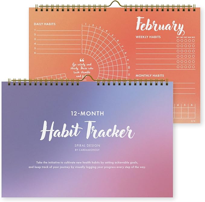 12-Month Habit Tracker Calendar – Gradient Spiral Wall Planner for Goals & Productivity, Daily/Weekly/Monthly Tracking, Wire-O Hanger, Thick 200 gsm Paper, Year-Neutral Months