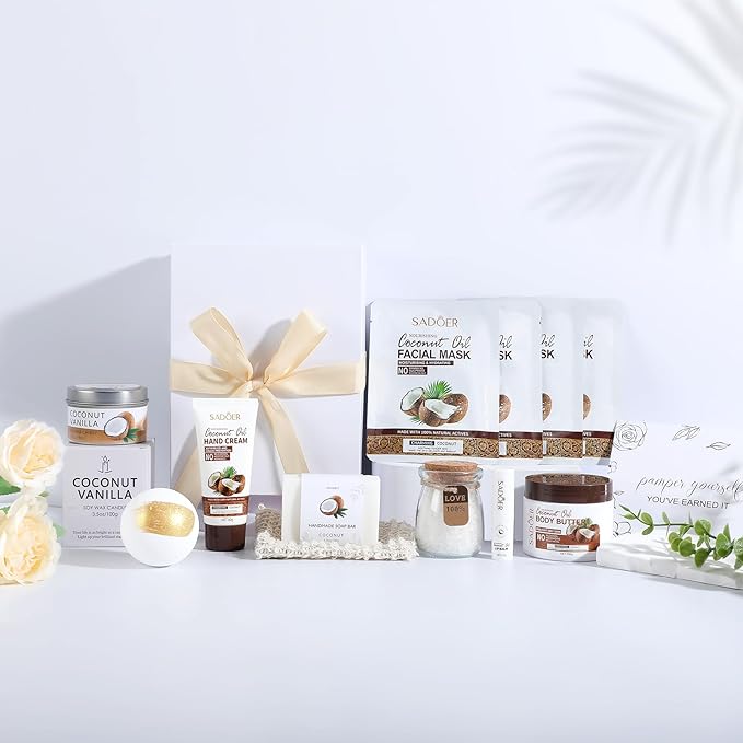 Coconut Spa Gifts for Women Birthday Self Care Kit Christmas Gifts Basket Thank You Relaxing Bath Sets for Moms Friends Co-worker Daughter Girlfriend Grandma Sister Teacher Daughter-in-Law