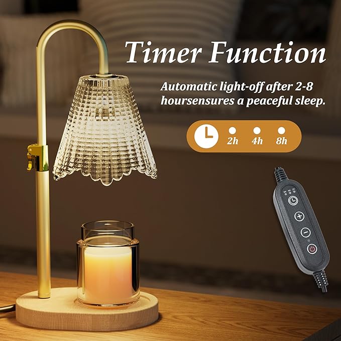 Candle Warmer Lamp with Timer & 4-Level Brightness - Adjustable Height Wax Melt Warmer for Jar Candles, Home Decor Accent, Birthday Gifts for Women (Includes 2 Bulbs)