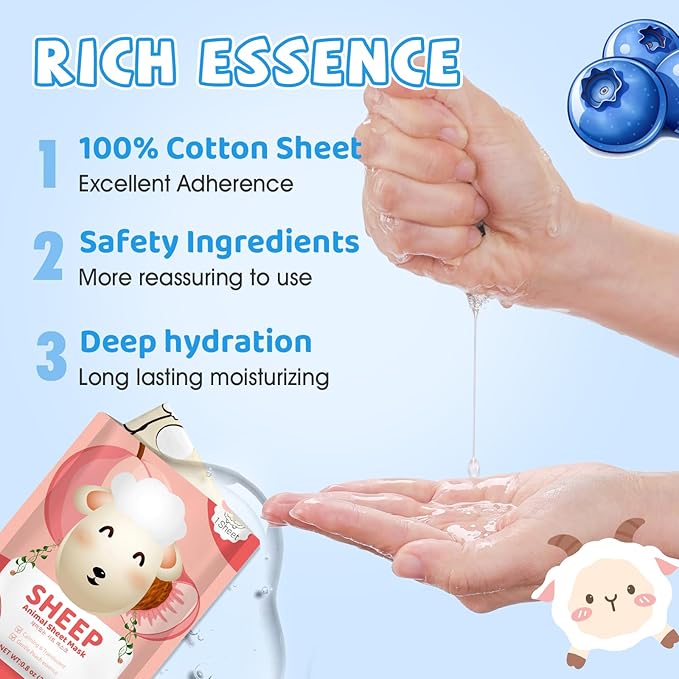 54 Pack Animal Kids Face Mask Spa, Bulk Collagen Hydrating Sheet Face Masks Skincare for Girls Teens, Christmas Gifts, Birthday Gifts, Stocking Stuffers for Women