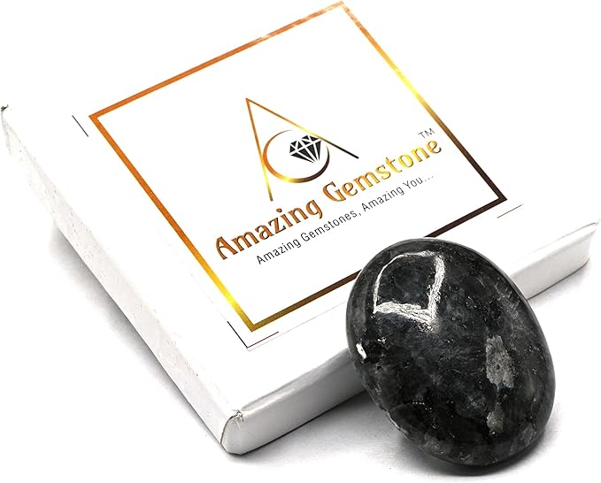 Amazing Gemstone Larvikite Crystals and Healing Stones - Large Palm Stone Crystals Piedra - Crystal for Good Luck, Balanced Positive Energy, Meditation - Unique Stocking Stuffers, Gifts for Women, Men