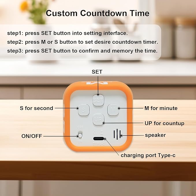 FCXJTU Rotating Pomodoro Cube Visual Timer 5, 25, 10 50 Minutes Preset, Rechargeable Desk Productivity Flip Timer w/Silicone Cover Custom Countdown, Silent Mode for ADHD, Study, Work, School(Blue)