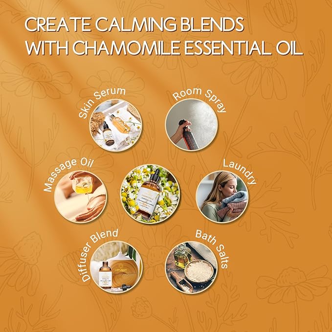 Chamomile Essential Oil, Pure Natural Chamomile Oil for Skin Body Hair Diffuser - 4 Oz