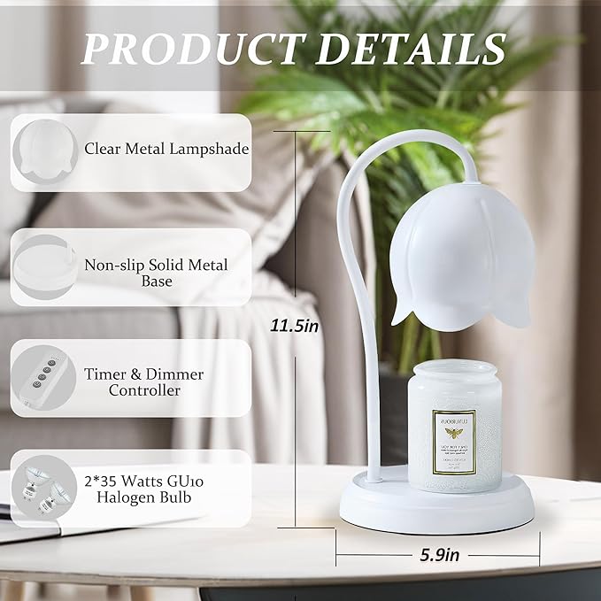 Candle Warmer Lamp White, Dimmable Scented Wax Melt Warmer with Timer, Womens Gifts for Christmas Candle Warmer Lamp, Housewarming Gifts for Home Bedroom Decor, Xmas Birthday Gifts for Mom