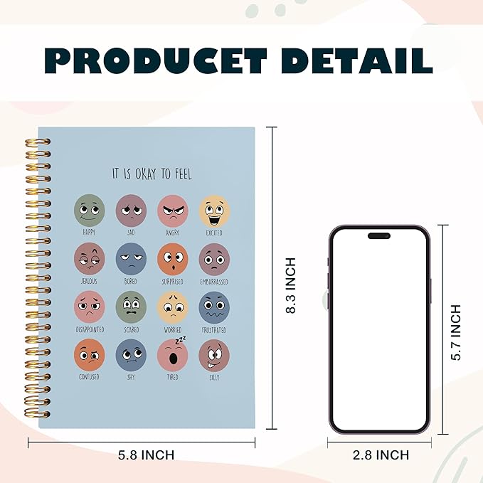 BearCake Mental Health Gifts, Inspirational Notebooks, It is Okay to Feel Mental Health Journal, Therapy Journal for Mental Health, Mental Health Journal for Women,Spiral Notebook 5.5x8.3 blue