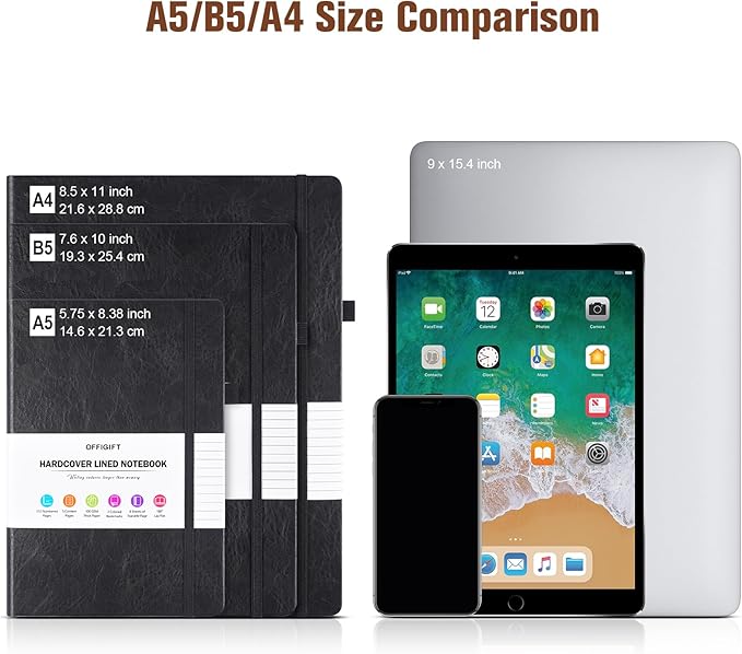 Lined Journal Notebook, Large A5 Hardcover Leather Journal, 312 Numbered Pages Work Notebook, 100gsm Thick Paper, College Ruled Notebook for Women Men School Office, 5.75" x 8.38", Brown