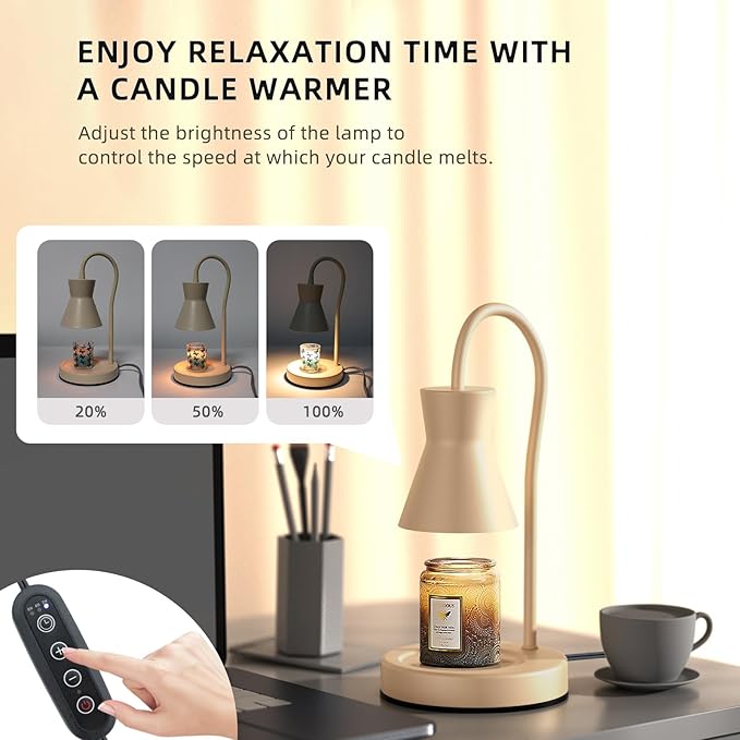 Candle Warmer Lamp with Timer and Dimmer, Vintage Electric Candle Melter with 2 Bulbs, Melter Scented Candle Height Adjustable Compatible with Jar Candles, House Warming Gifts (Beige)