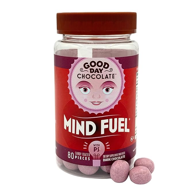 Good Day Chocolate Mind Fuel - Dark Chocolate with 400mg Phosphatidylserine & B-Vitamins - Focus, Memory & Brain Health - 80 Count