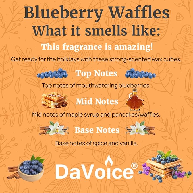 DaVoice USA Made Fall Wax Melts Strong Scented Blueberry Pancake Soy Wax Cubes for Warmers | Long Lasting Bakery Scents Food Maple Wax Melts (6 Cubes, 2.2 oz - Blueberry Waffle Scent)