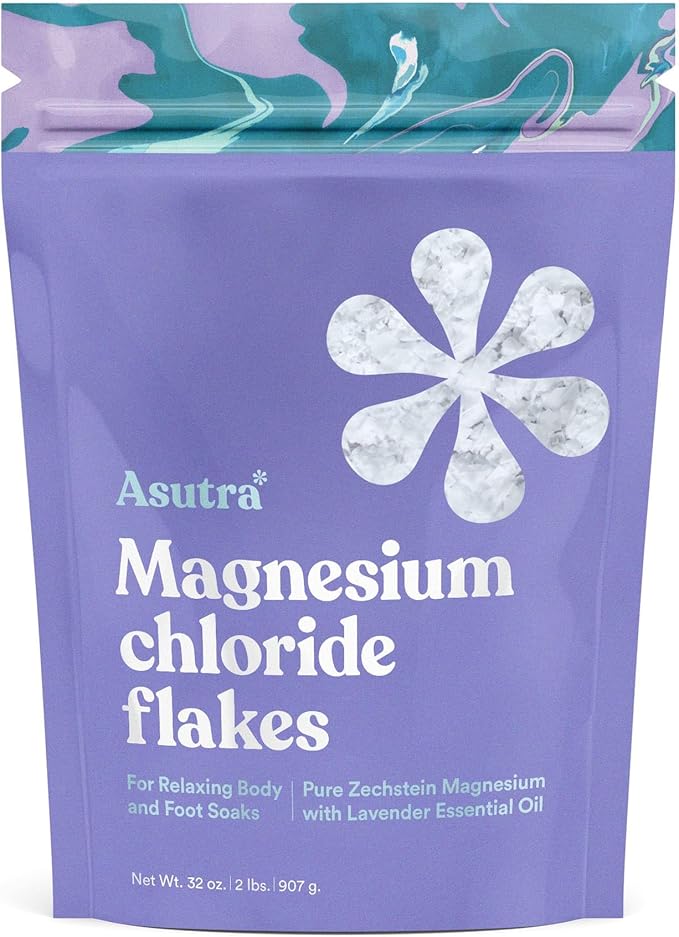 ASUTRA Magnesium Chloride Bath Flakes with Lavender, 2 lbs - for Relaxing Foot & Body Soaks, Epsom Salt Alternative, Rapid Absorption