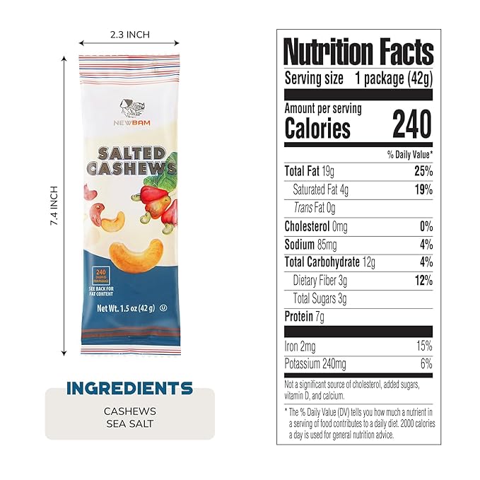 NEWBAM Lightly Salted Cashews Individual Packs - 12 Cashew Snack Packs Roasted Nuts (1.5oz Each) – Keto, Vegan, Gluten-Free - Healthy Snacks for Trail Mix, Office, or Party - Zero Sugar
