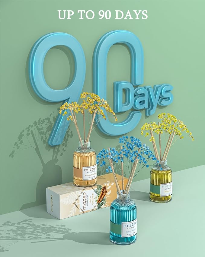 MIZZEO Reed Diffuser Set, Warm Cinnamon 6.76 fl oz Highly Scented Room Diffuser Home Fragrance Essential Oil Reed Flower Diffuser, House Bedroom Office Decor & Gifts