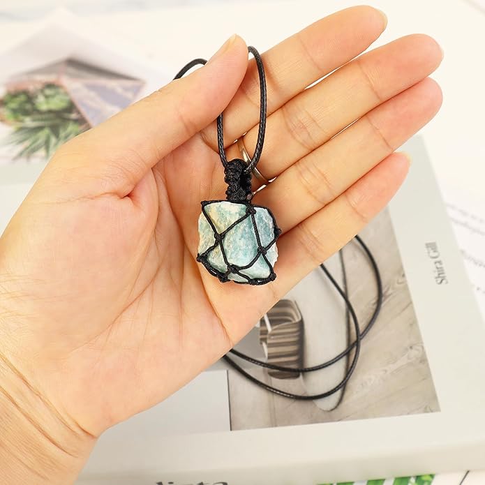Handmade Natural Gemstone Crystal Pendant Necklace Stone Holder Necklace Cord Net Necklace with Adjustable Length for Women Men