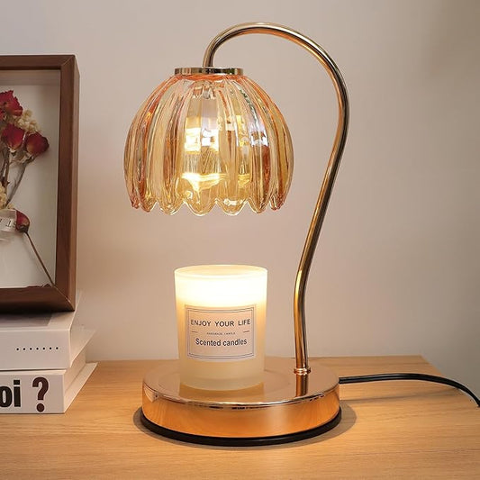 Flower Candle Warmer Lamp with Timer & Dimmer, Aromatherapy Candle Lamp for Scented Candles, Modern Amber Glass Candle Lamp Warmer, for Her, Home Bedroom Decor