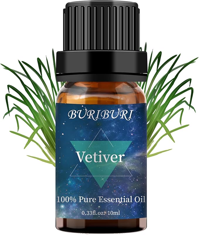 BURIBURI Vetiver Essential Oil Organic for Diffuser, Skin, Candle Soap Perfume Making - 100% Pure, Undiluted, Natural, Aromatherapy Vetiver Oils 10ML