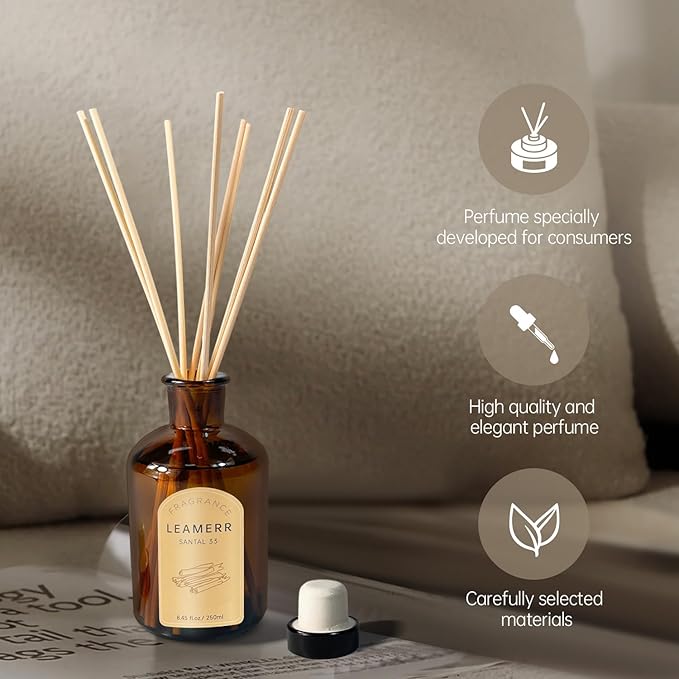 Premium Reed Diffuser Set - 8.8 oz (250 ml) Bedroom Bathroom Living Room Home Fragrance Products SANTAL33 Scent 1 Pack