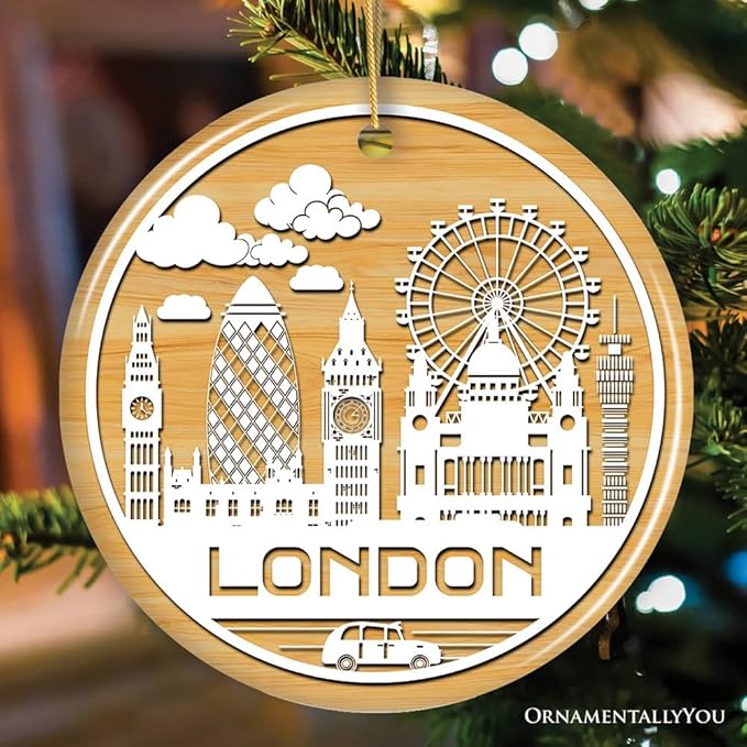London City Unique Paper Art Themed Ceramic Christmas Ornament (Circle)
