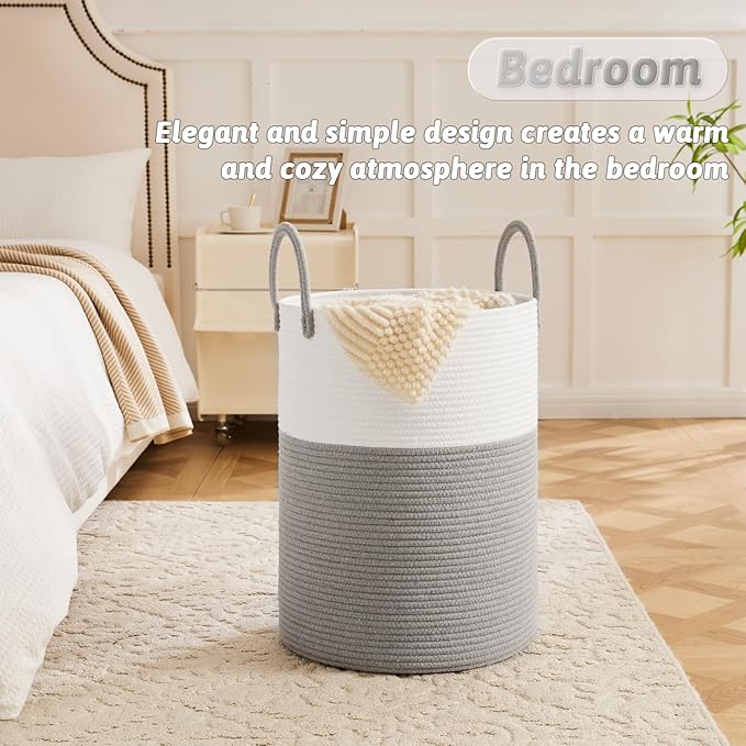 Laundry Basket,Woven Cotton Rope Laundry Hamper,60L for Decorative Storage of Dirty Clothes,Toys and Blankets in Bathroom,Baby Room and Living Room