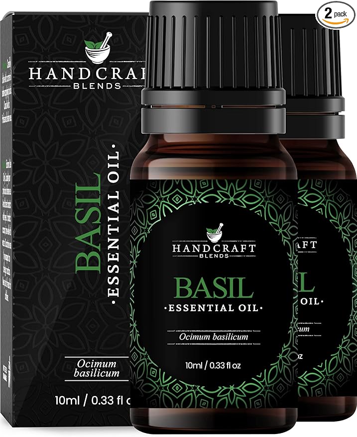 Handcraft Blends Basil Essential Oil – 0.33 Fl Oz – Pack of 2 – 100% Pure and Natural – Premium Grade Essential Oil for Diffuser and Aromatherapy, Skin, Massage, Candle and Soap Making Fragrance
