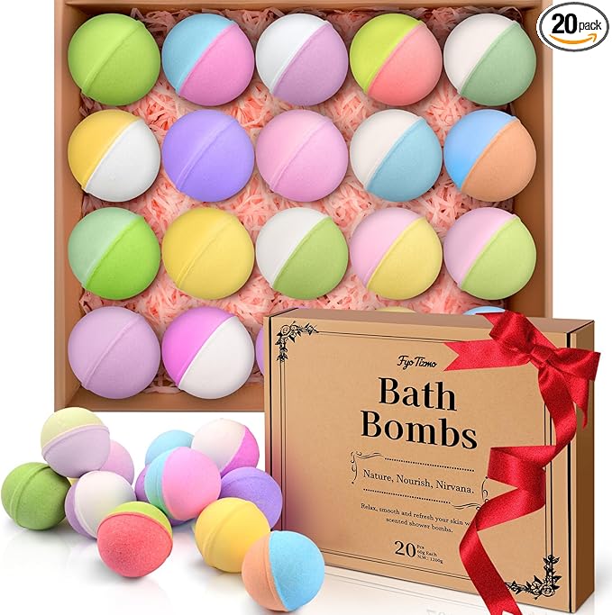 Bath Bombs for Women, 20 Pcs Natural Bath Bombs Spa Gift Set with 10 Unique Scents, Handmade Fizzies with Shea Butter for Dry Skin Moisturizing, Organic Relaxing Bubble Bath, Ideal Gift for Mom Wife