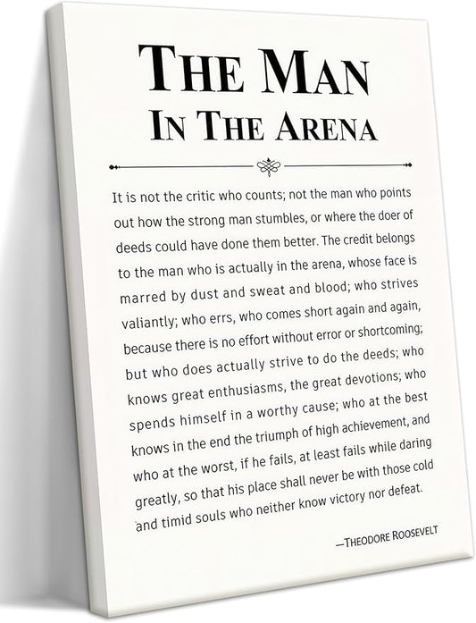 Framed Motivational Wall Decor for Men, The Man in The Arena Office Inspirational Wall Art, Positive Quotes Pictures, Spiritual Canvas Prints, Faith Based Gifts for Living Room, Bedroom 16x24 inch