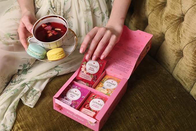 LOVARE Assorted Tea Variety Pack 32 Pack per Box - Made in Ukraine - Set of 4 Tea Bags Individually Wrapped 128 Pack - Bergamot Black, Floral, Black and Green Assorted Tea Bags Variety Pack