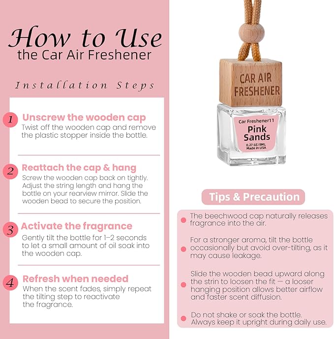 Car Air Freshener Hanging Diffuser – Long-Lasting Essential Oil Scent (Up to 60 Days) – Non-Toxic & Eco-Friendly – 2-Pack Auto Fresheners Made in USA