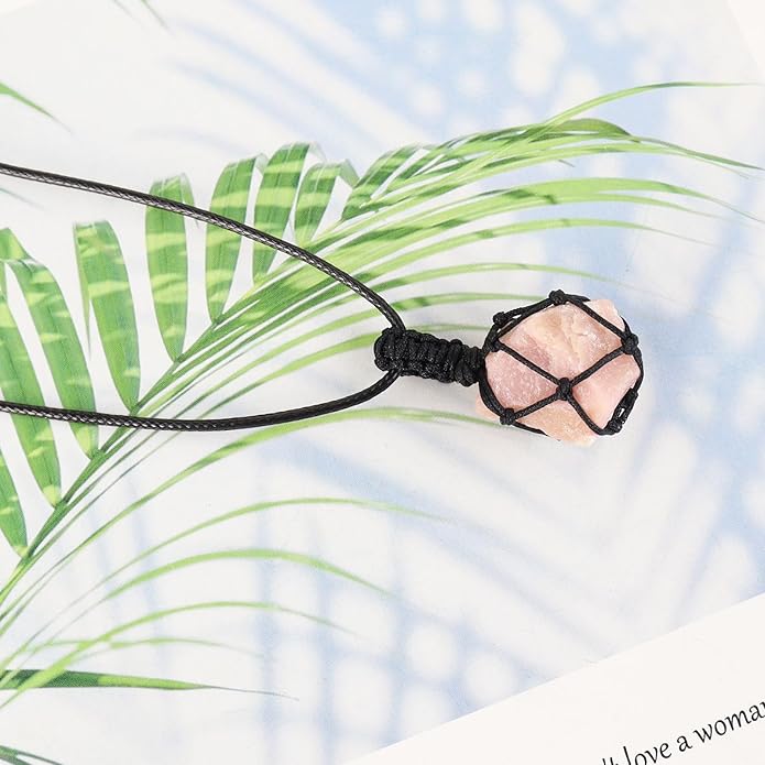 Handmade Natural Gemstone Crystal Pendant Necklace Stone Holder Necklace Cord Net Necklace with Adjustable Length for Women Men