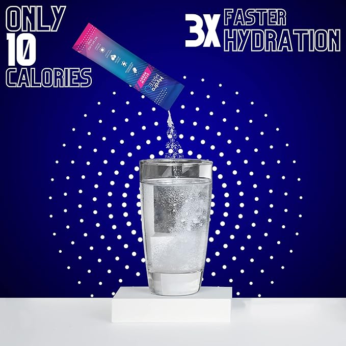 HydroMATE Electrolytes Powder Drink Mix Packets Hydration Accelerator Low Sugar Party Favors for Rapid Recovery Vitamin C Plus Caffeine Variety Pack - 30 Count