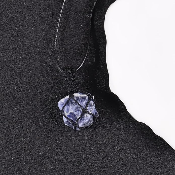 Handmade Natural Gemstone Crystal Pendant Necklace Stone Holder Necklace Cord Net Necklace with Adjustable Length for Women Men