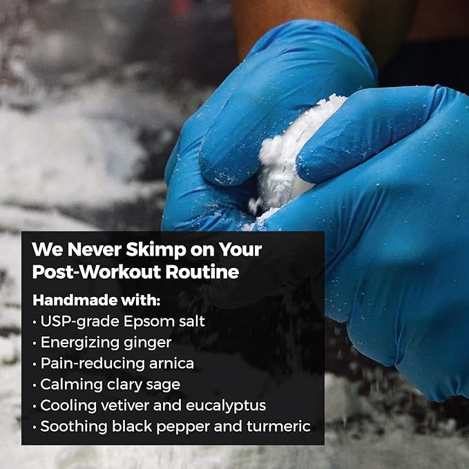 Epsom Salt Bath Bombs with Arnica (4 Pack) | Magnesium Recovery Soak for Sore Muscles, Post-Workout Relief & Relaxation | Eucalyptus, Turmeric & Clary Sage Essential Oils