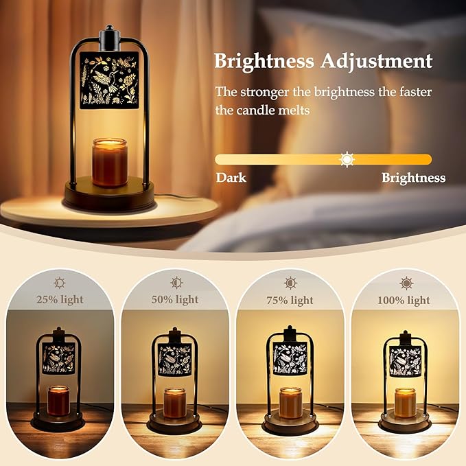 Candle Warmer Lamp Electric with Timer: Wax Melts Warmer - Dimmable Candle Warmer with Replacement Bulbs, Bedroom Home Decor Compatible with Various Candles (Black-Hummingbird)