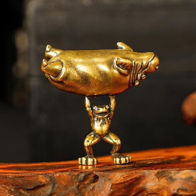 CHOVY Frog & Hippo Sculpture - 100% Solid Brass Tiny Hero Lifting Giant, Whimsical Underdog Story Decor, Unique Office & Bookshelf Statue, Inspirational Gift for Motivational & Fantasy Lovers
