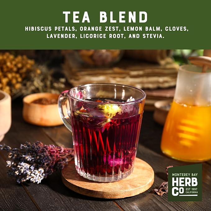 Monterey Bay Herb Co. Hibiscus Zest Tea – 1/4 lb Loose Leaf | Citrus & Floral Blend with Hibiscus, Lavender, Cloves & Licorice | Caffeine-Free Herbal Tea