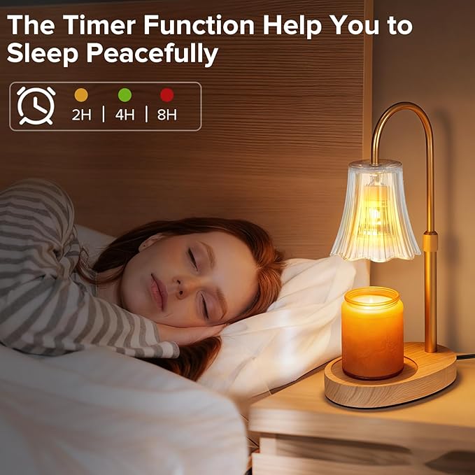 Candle Warmer Lamp with Timer, 4-Level Dimmable & Height Adjustable,Wax Melt Warmer for Jar Candles, Unique Design Enhances Home Ambiance (Transparent)