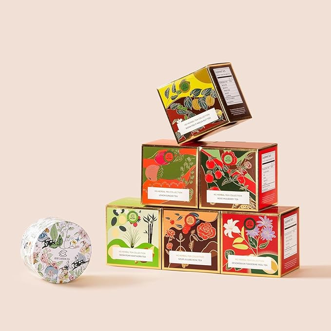 Herb Garden Tea Gift Set – 12 Flavor Fruit & Herbal Tea Sampler | 24 Premium Tea Bags + Crystal Rock Sugar | Caffeine-Free Wellness Blends for Immune Support & Cold Relief | Holiday Gift for Women, Friends, Parents