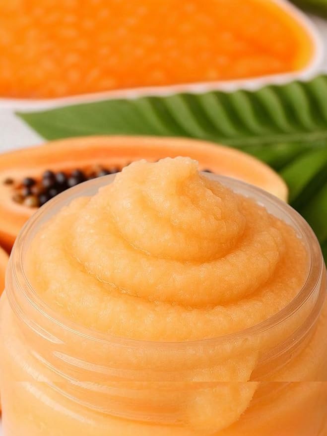Exfoliating Sugar Scrub - Fruit Scented Exfoliating Body Scrub - Moisturizing Natural Face and Body Polish with Essential Oils - Gentle for Sensitive Skin - Mango Papaya, 8oz