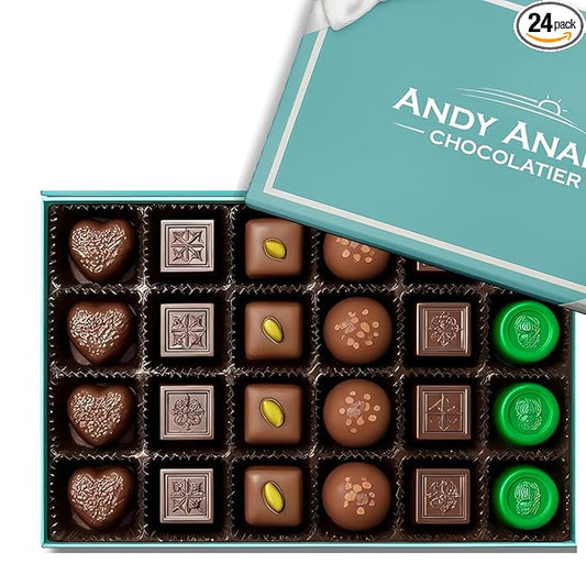Andy Anand Luxury Vegan Dark Chocolate Gluten Free Truffles Praline Collection (24 Pieces), Dairy Free, Soy Free, Sesame Free, Allergy Friendly, Delicious Decadent Belgian Truffles