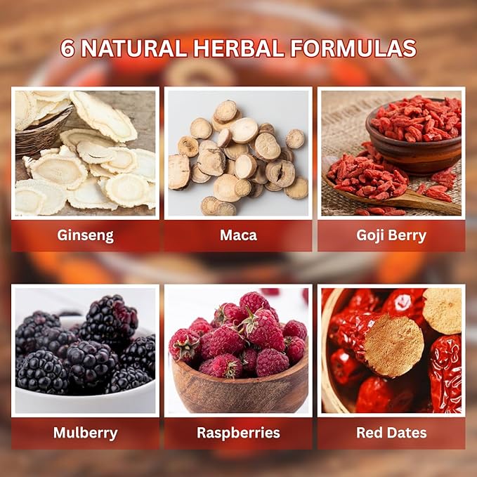 American Ginseng Six Treasures Tea，Kidney Tea Formula with WolfBerry & Mulberry，Six Treasures Natural Herbal Tea for Men & Women ， 6 Precious Ingredients Formula （ 30 Bags ）