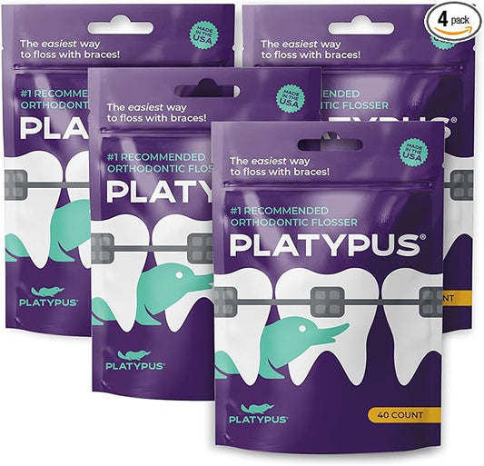 Platypus Orthodontic Flossers for Braces | Ortho Picks for Adults & Kids | Fits Under Arch Wire | Non-Damaging | Encourage Flossing Habits | Floss Teeth in Under Two Minutes (40 Count (Pack of 4))