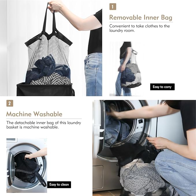 DOKEHOM 100L Laundry Basket with Lid and Removable Laundry Bags, Large Collapsible Laundry Hamper for Bedroom, Bathroom, Laundry Room, Colloge (Black)