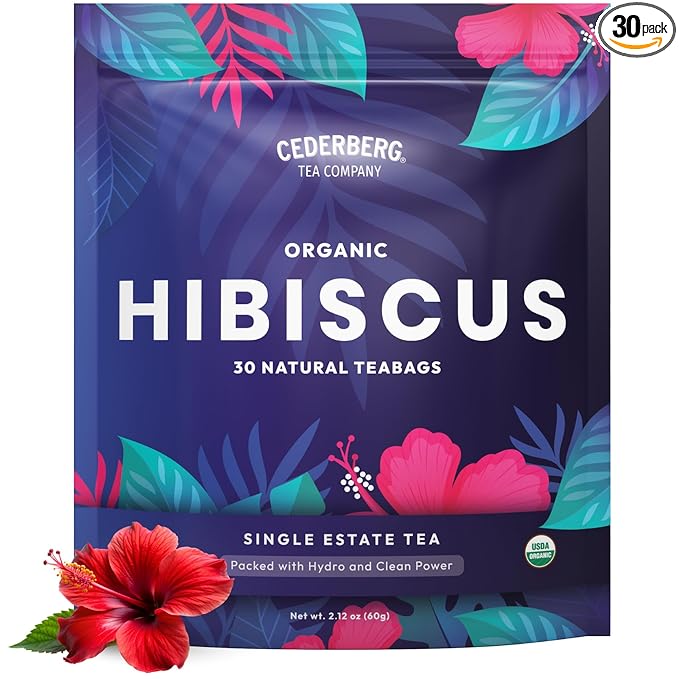 Cederberg Tea Company Organic Hibiscus Tea — 30 Tea Bags | Organic Herbal Tea From Single Origin | Eco-Friendly Tea Bags | Non-GMO Caffeine Free Tea With Zero Sugar