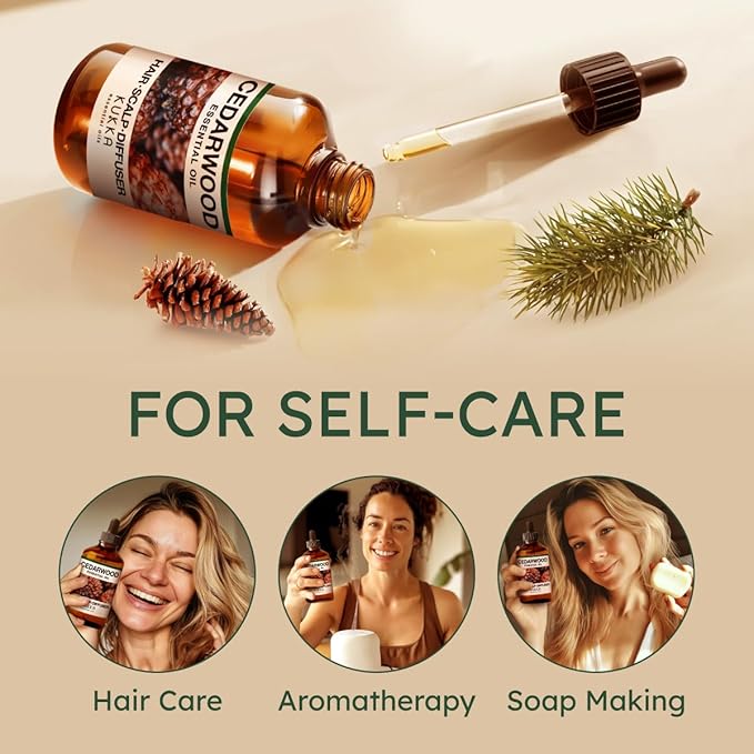 KUKKA Cedarwood Essential Oils - 4 Fl Oz - for Hair, Skin, Diffuser, Aromatherapy & DIY Soap Making Scent