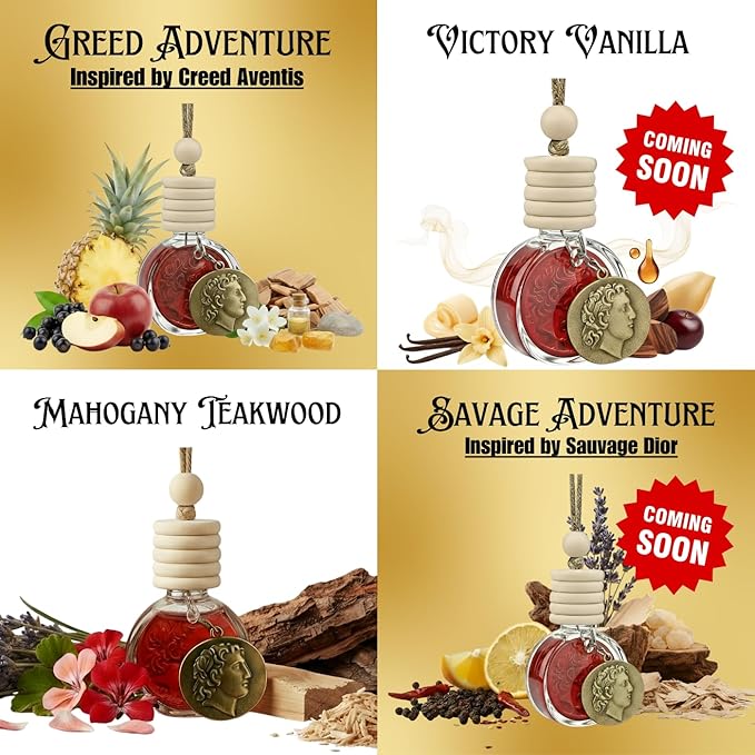 Mahogany Teakwood Car Air Freshener – Alexander Collection by House of Olympus | Luxury Hanging Diffuser | Long-Lasting Scent | Antique Bronze Coin Charm