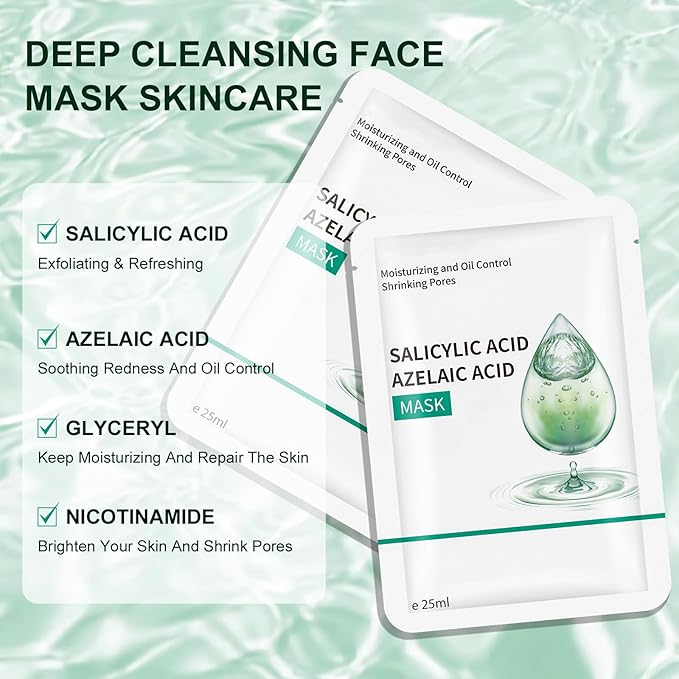 Facial Masks Skincare for Women,Salicylic Acid Moisturize Face Mask Sheet for Girl,Hydrating Face Mask for All Skin Types,Dry Skin & Sensitive Skin(10-Packs)