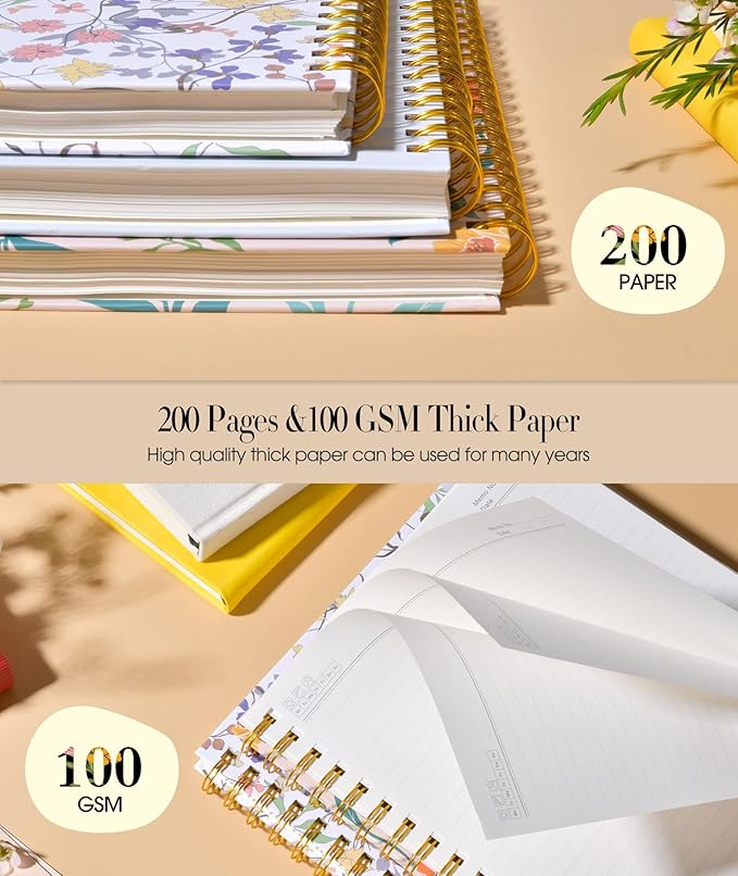 Cute Spiral Notebook Journal for Women, 160 Pages Lined Notebooks 5.75” x 8.38”, A5 Hardcover Spiral Journals with 100 GSM Thick Paper, College Ruled Notebook for Writing Work School, Orange Floral