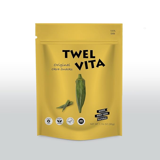 TwelVita Wholesome Baked Okra Crisps, Vegan Snacks, Clean Label, Non-GMO, Gluten-Free, 1.76 oz ea, Pack of 4